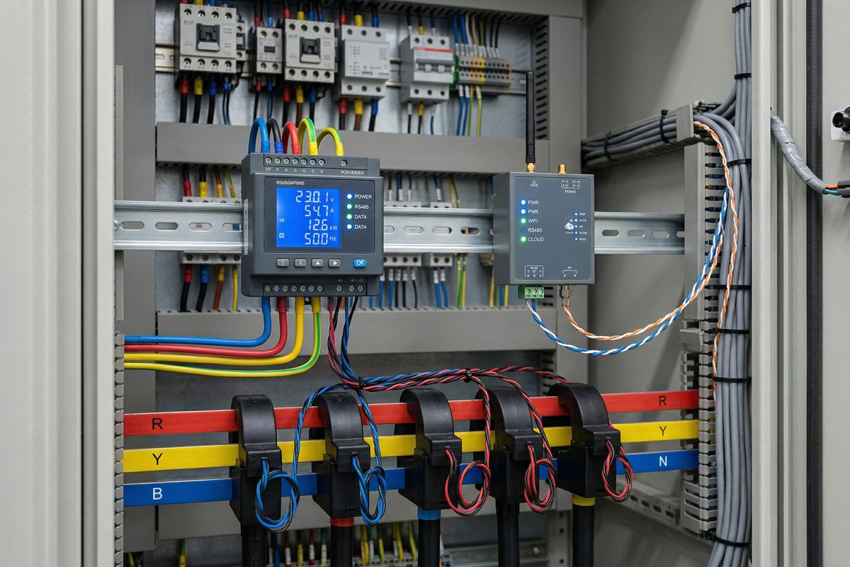 Instalasi energy meter CVM di panel listrik industri