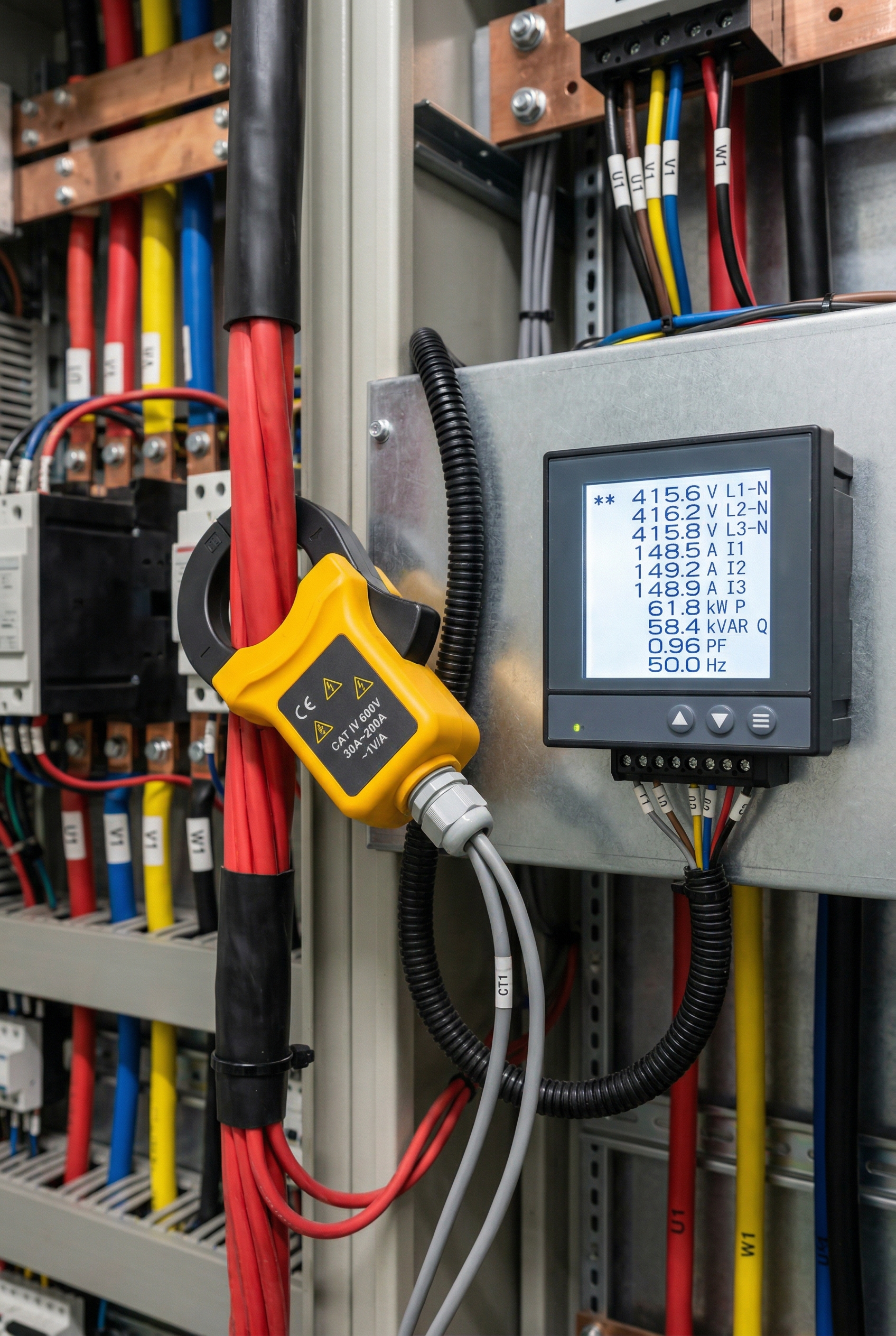 CT clamp sensor terpasang di kabel