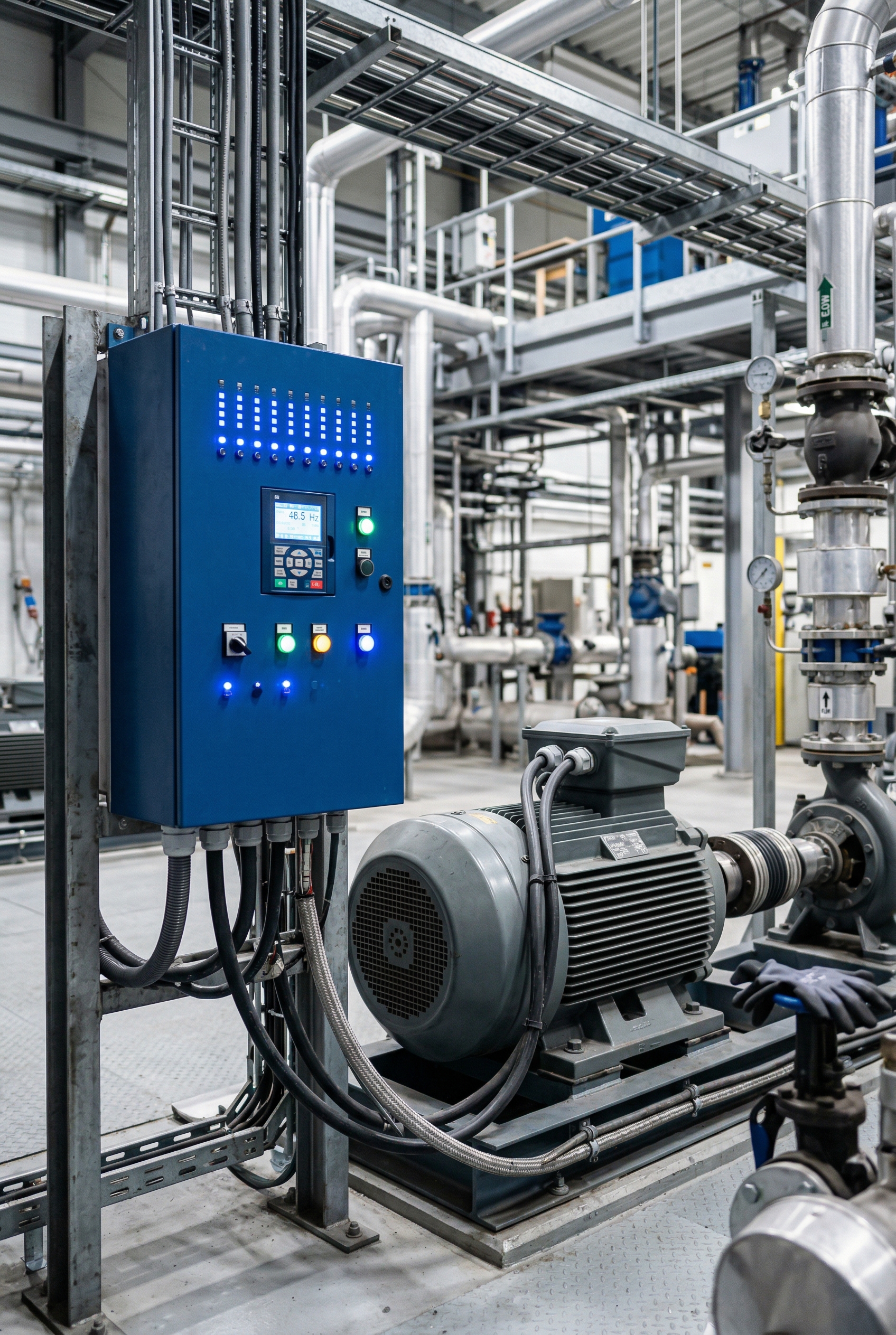 VFD panel terhubung ke motor industri